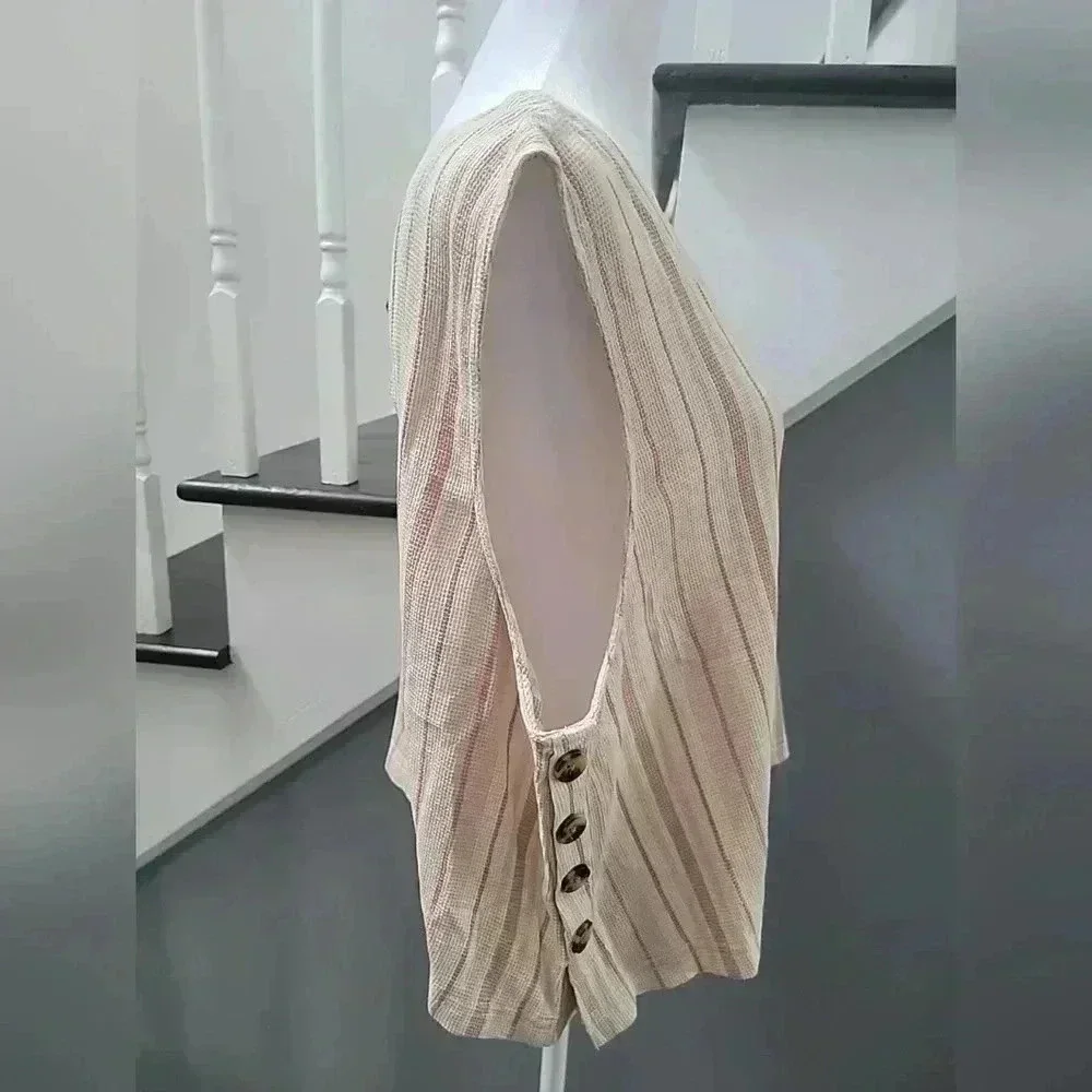 NWT Treasure & Bond SIDE BUTTON REVERSIBLE TANK IN IVORY JANA STRIPE XL - Picture 3 of 5